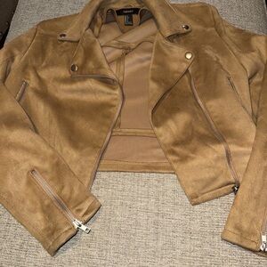 Forever 21 Light Brown Faux Suede Cropped Jacket
